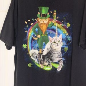 Cat Leprechaun Unicorn T-Shirt Funny St. Patrick’s Tee XL Fruit of the Loom